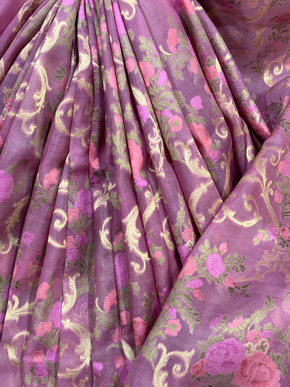 MAUVE PURPLE KORA PURE HANDLOOM BANARASI SAREE