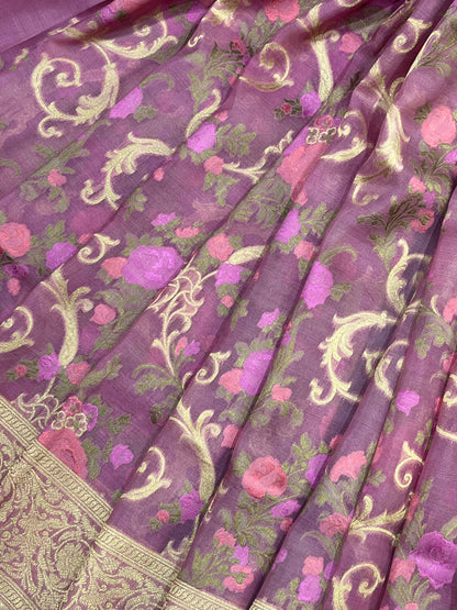 MAUVE PURPLE KORA PURE HANDLOOM BANARASI SAREE