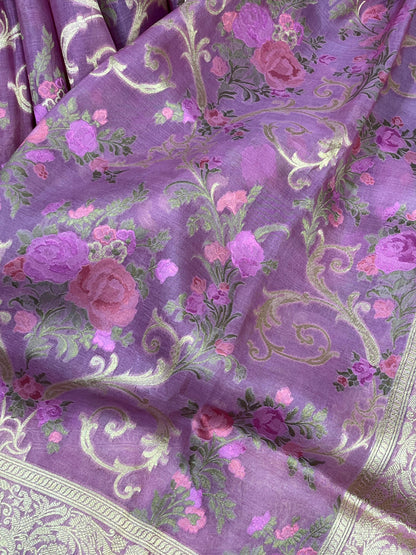 MAUVE PURPLE KORA PURE HANDLOOM BANARASI SAREE