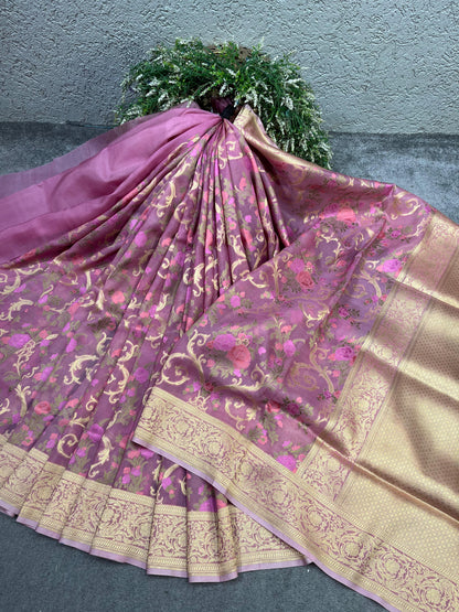MAUVE PURPLE KORA PURE HANDLOOM BANARASI SAREE