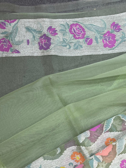 SAGE GREEN KORA PURE HANDLOOM BANARASI SAREE