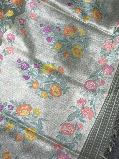SAGE GREEN KORA PURE HANDLOOM BANARASI SAREE