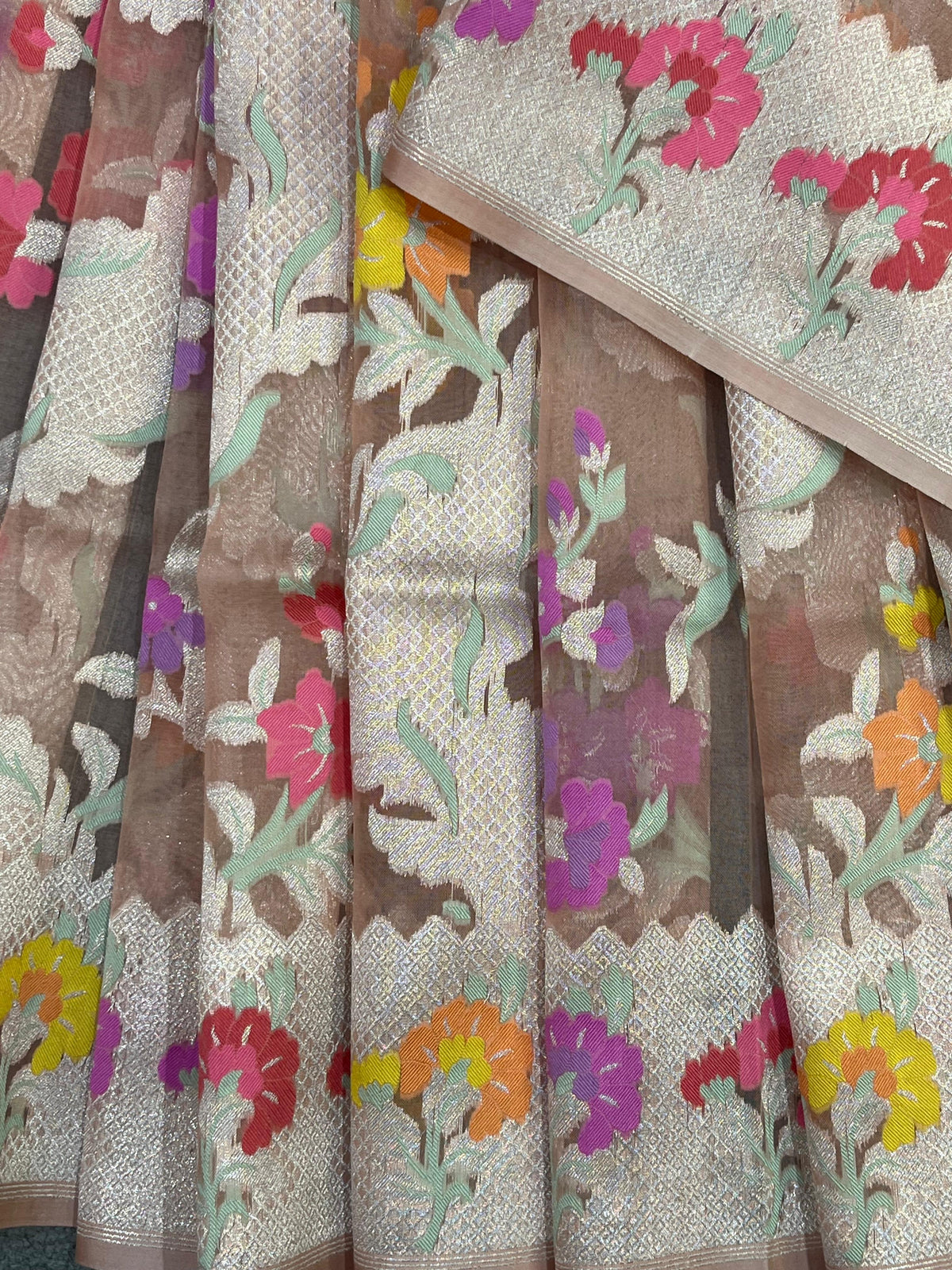 DUSTY ROSE PINK KORA PURE HANDLOOM BANARASI SAREE