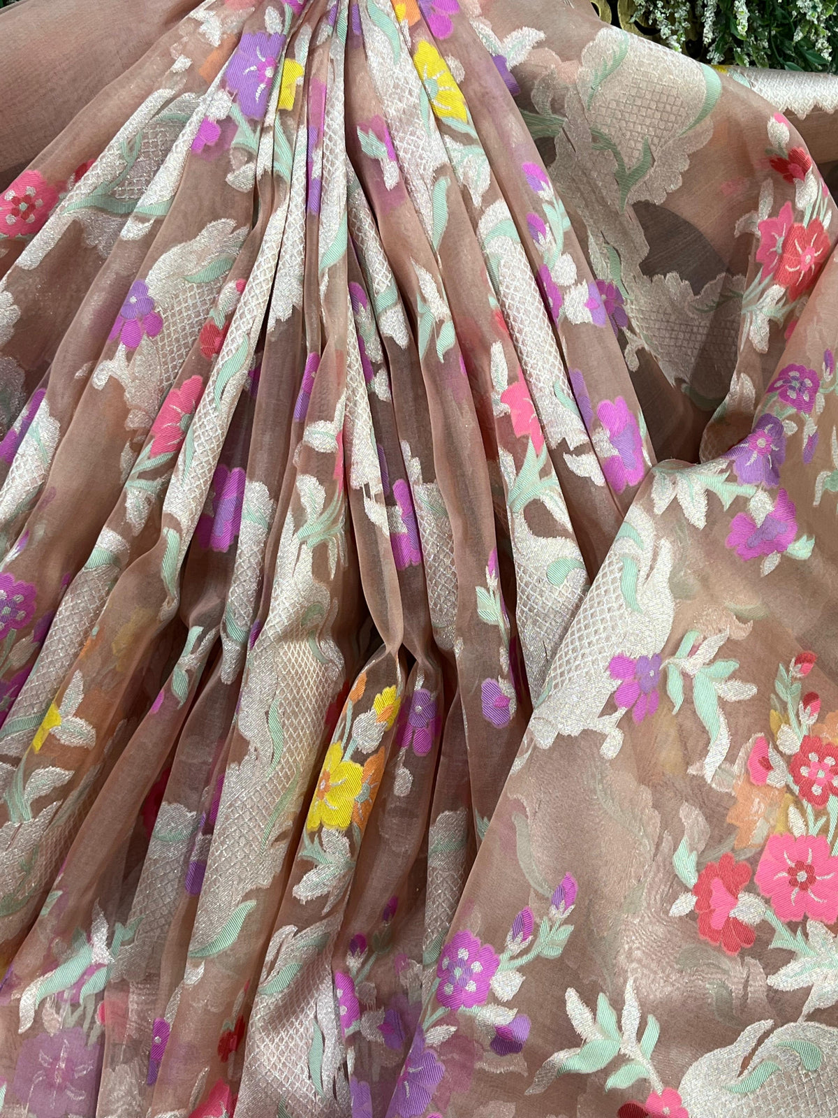DUSTY ROSE PINK KORA PURE HANDLOOM BANARASI SAREE