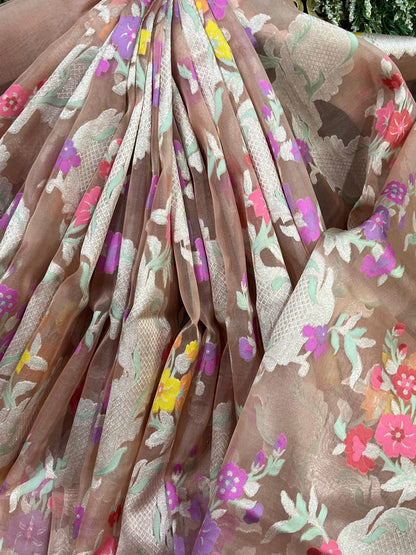 DUSTY ROSE PINK KORA PURE HANDLOOM BANARASI SAREE