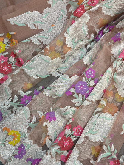 DUSTY ROSE PINK KORA PURE HANDLOOM BANARASI SAREE