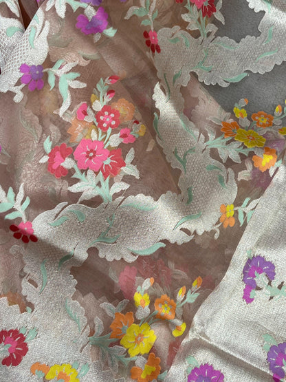 DUSTY ROSE PINK KORA PURE HANDLOOM BANARASI SAREE
