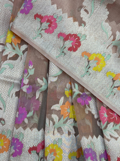 DUSTY ROSE PINK KORA PURE HANDLOOM BANARASI SAREE