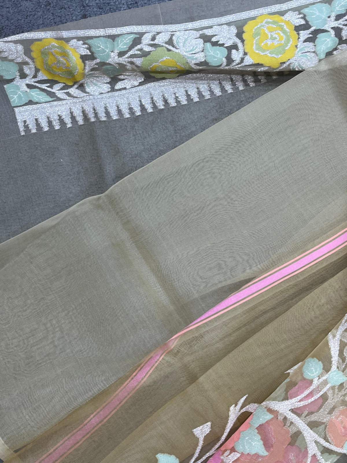 TAUPE GREY KORA PURE HANDLOOM  BANARASI SAREE