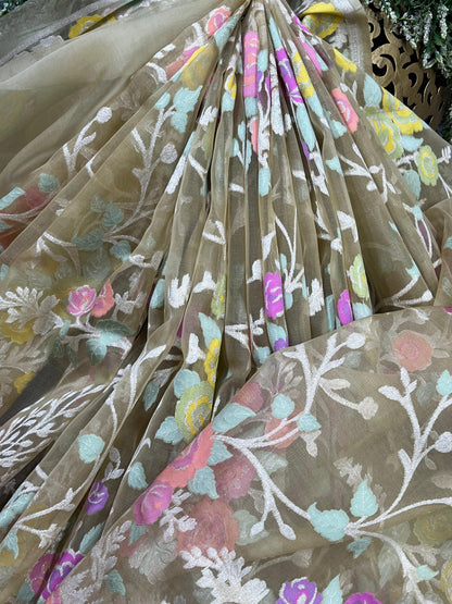 TAUPE GREY KORA PURE HANDLOOM  BANARASI SAREE