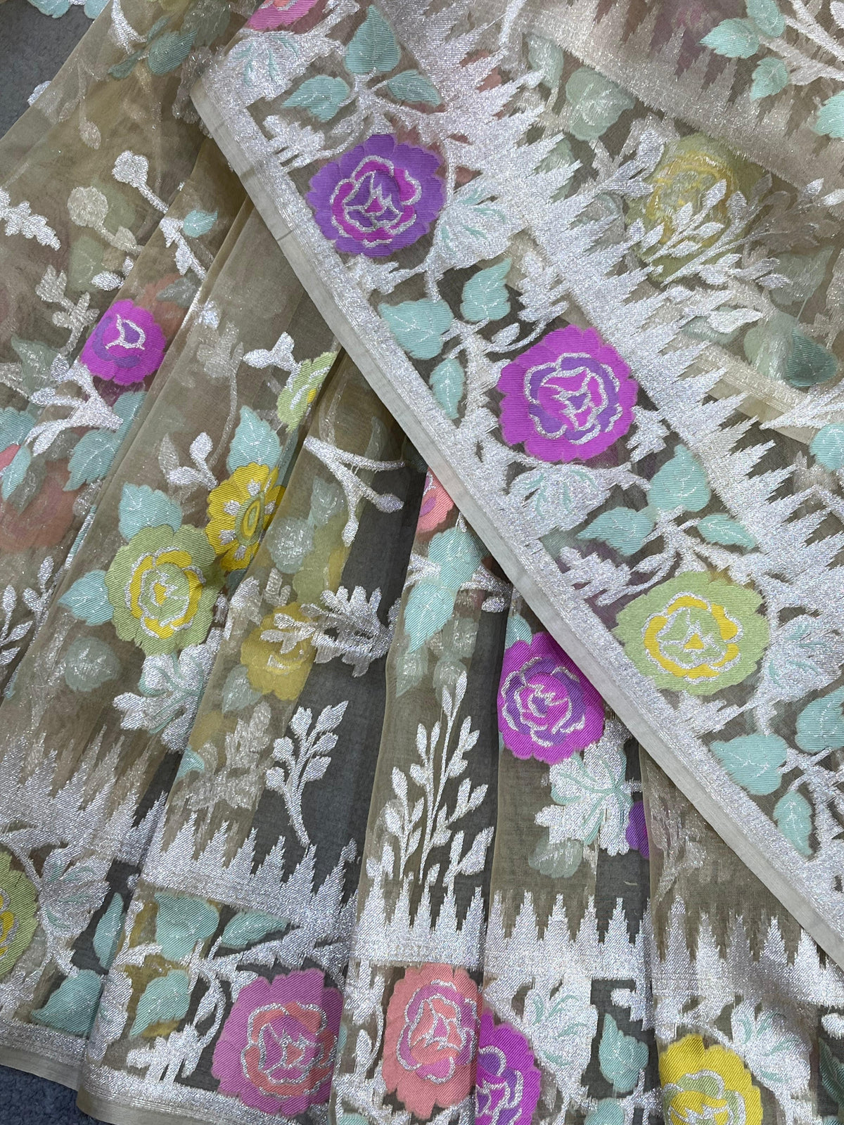 TAUPE GREY KORA PURE HANDLOOM  BANARASI SAREE