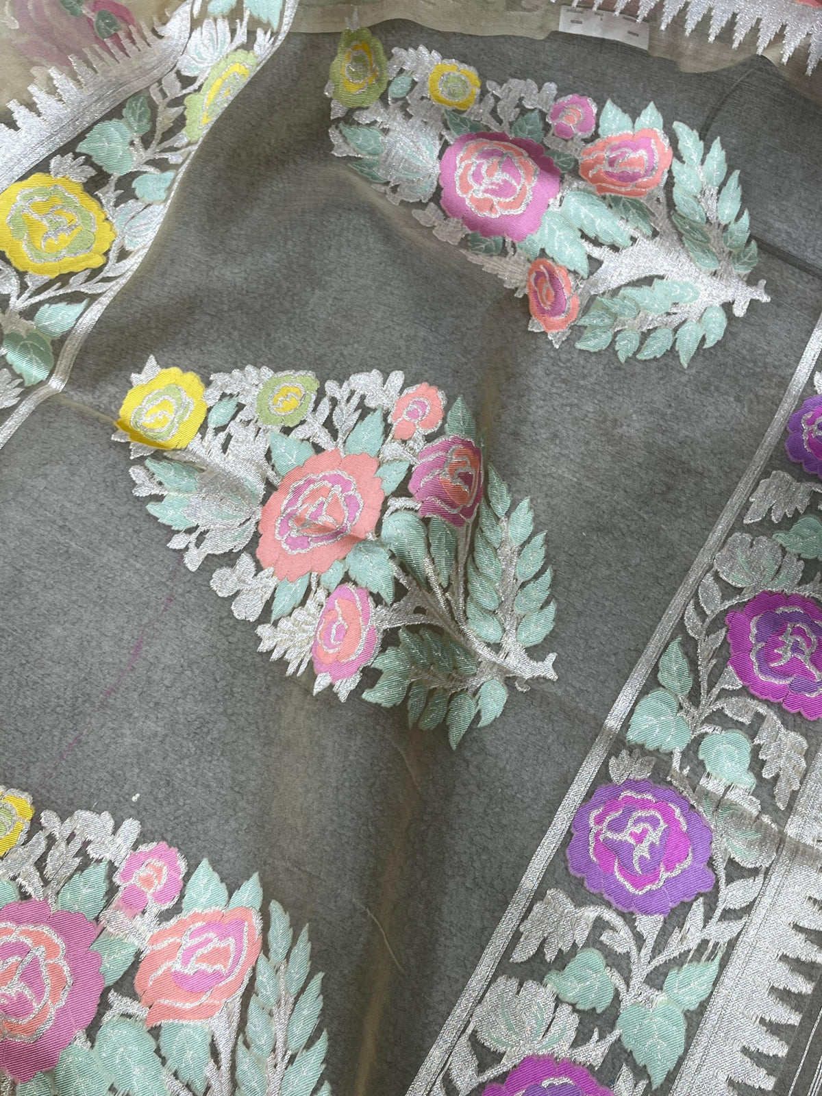 TAUPE GREY KORA PURE HANDLOOM  BANARASI SAREE