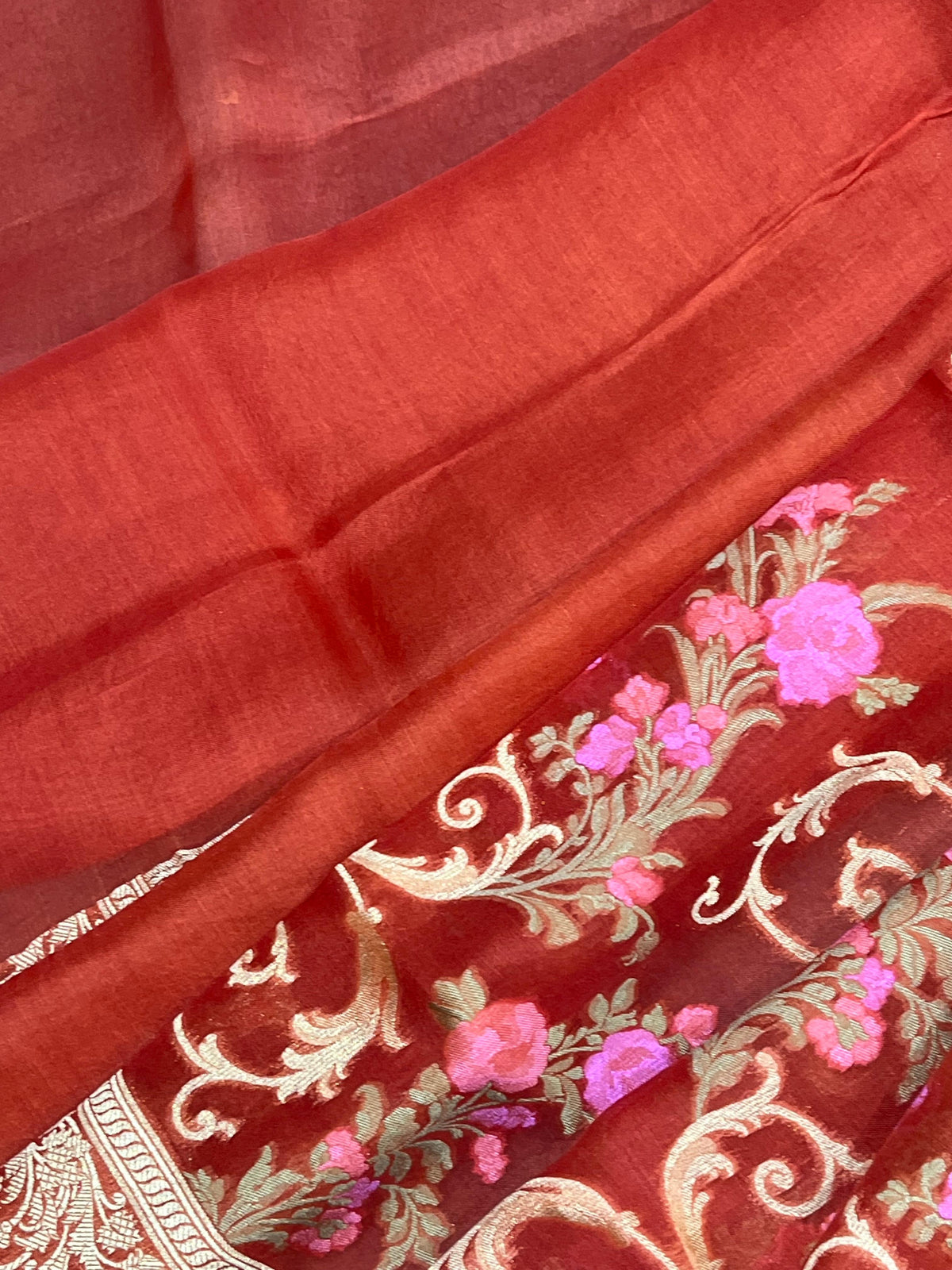 RUST RED KORA PURE HANDLOOM BANARASI SAREE