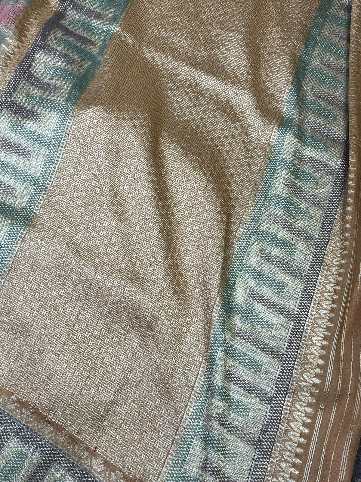 GREY DUSTY ROSE PINK TASSAR GEOREGTTE PURE HANDLOOM BANARASI SAREE