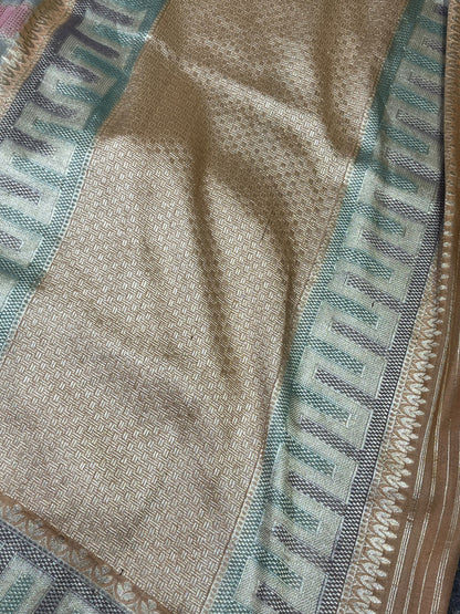 GREY DUSTY ROSE PINK TASSAR GEOREGTTE PURE HANDLOOM BANARASI SAREE