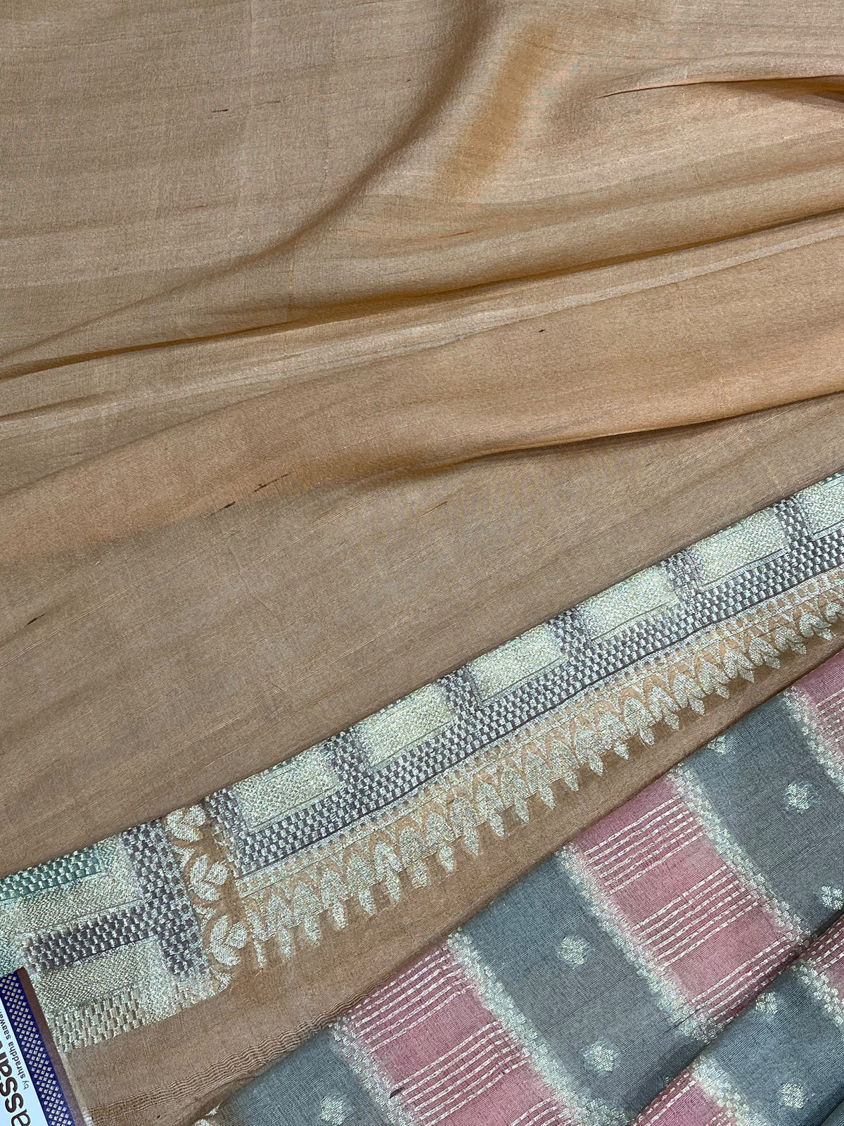 GREY DUSTY ROSE PINK TASSAR GEOREGTTE PURE HANDLOOM BANARASI SAREE