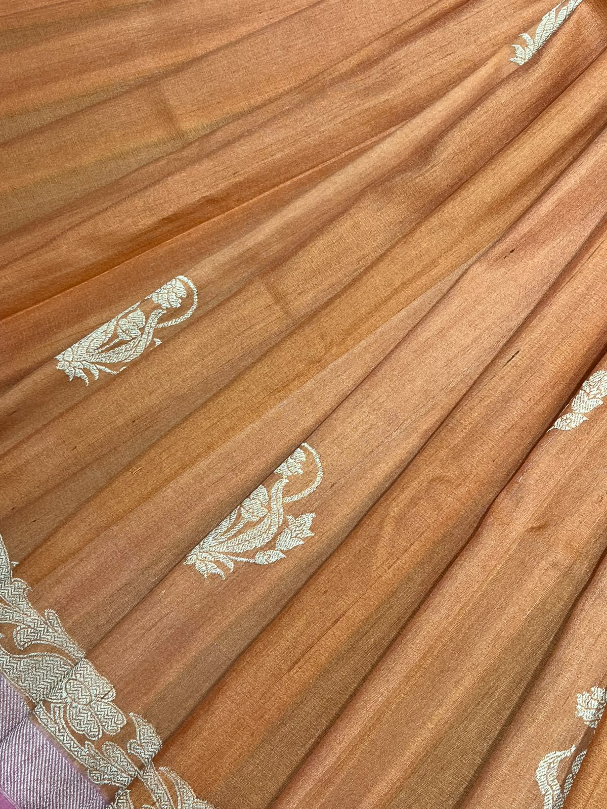 BURNT ORANGE TASSAR GEORGETTE PURE HANDLOOM BANARASI SAREE