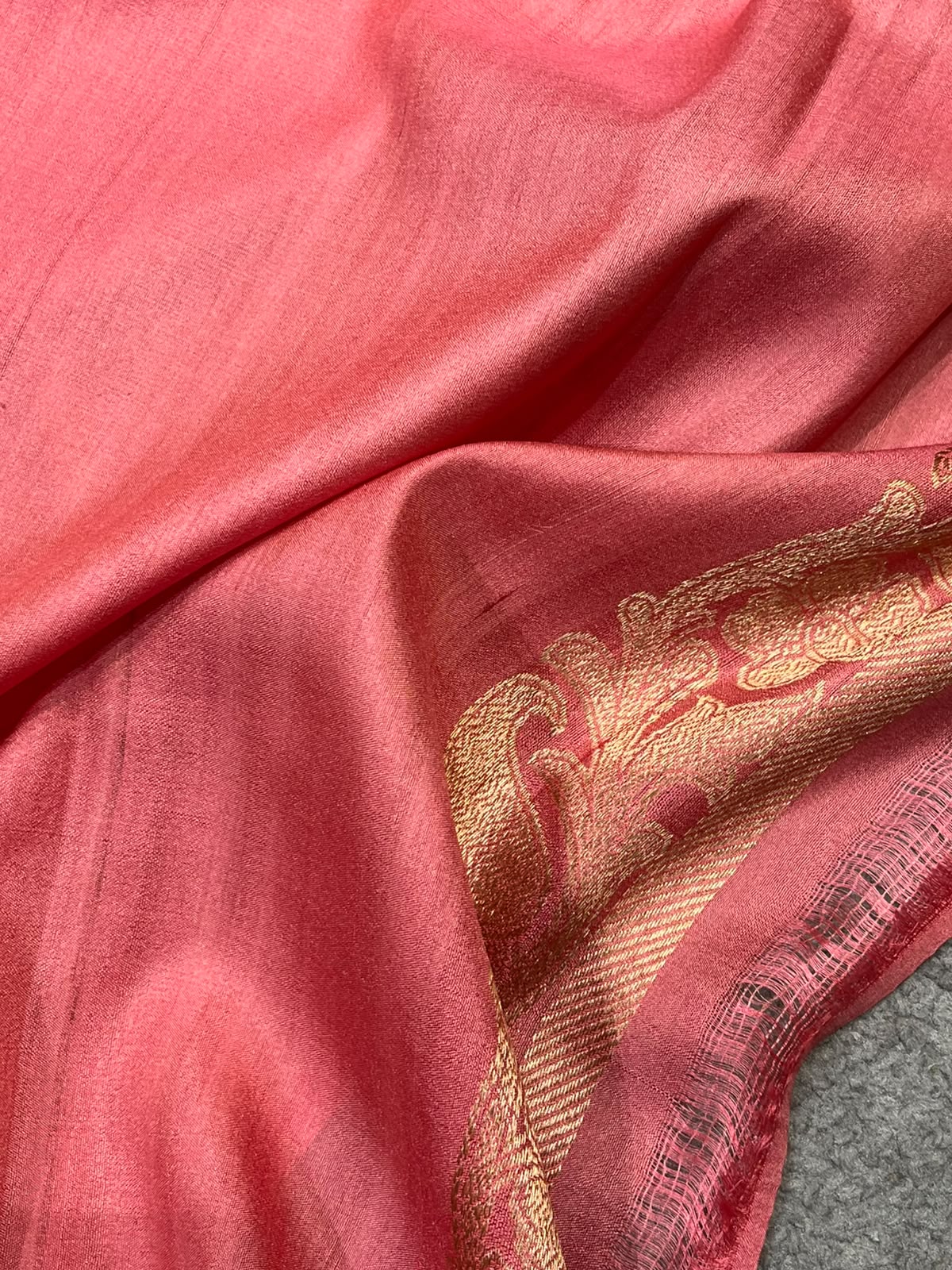 BURNT ORANGE TASSAR GEORGETTE PURE HANDLOOM BANARASI SAREE