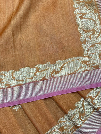BURNT ORANGE TASSAR GEORGETTE PURE HANDLOOM BANARASI SAREE