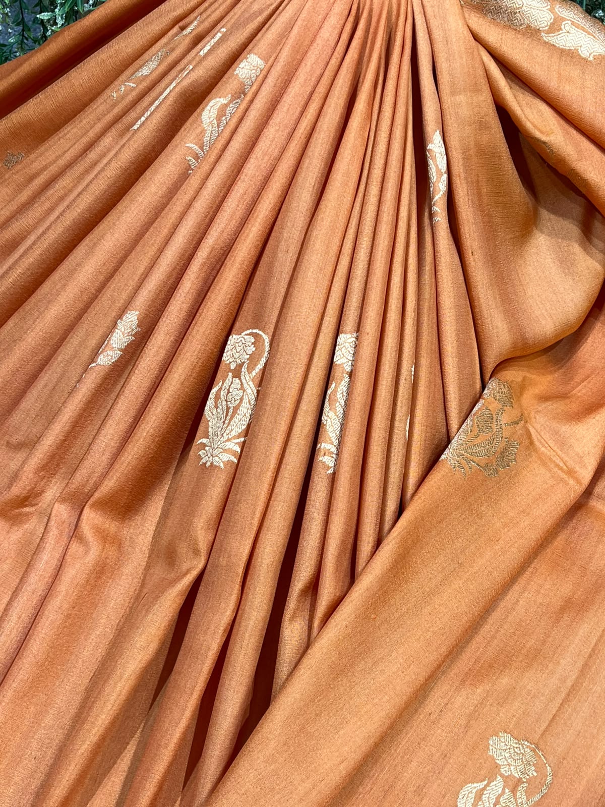 BURNT ORANGE TASSAR GEORGETTE PURE HANDLOOM BANARASI SAREE