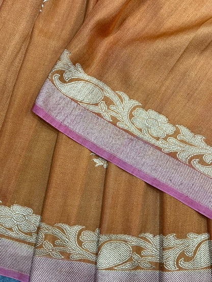 BURNT ORANGE TASSAR GEORGETTE PURE HANDLOOM BANARASI SAREE