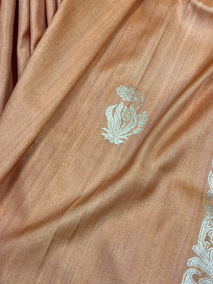 BURNT ORANGE TASSAR GEORGETTE PURE HANDLOOM BANARASI SAREE