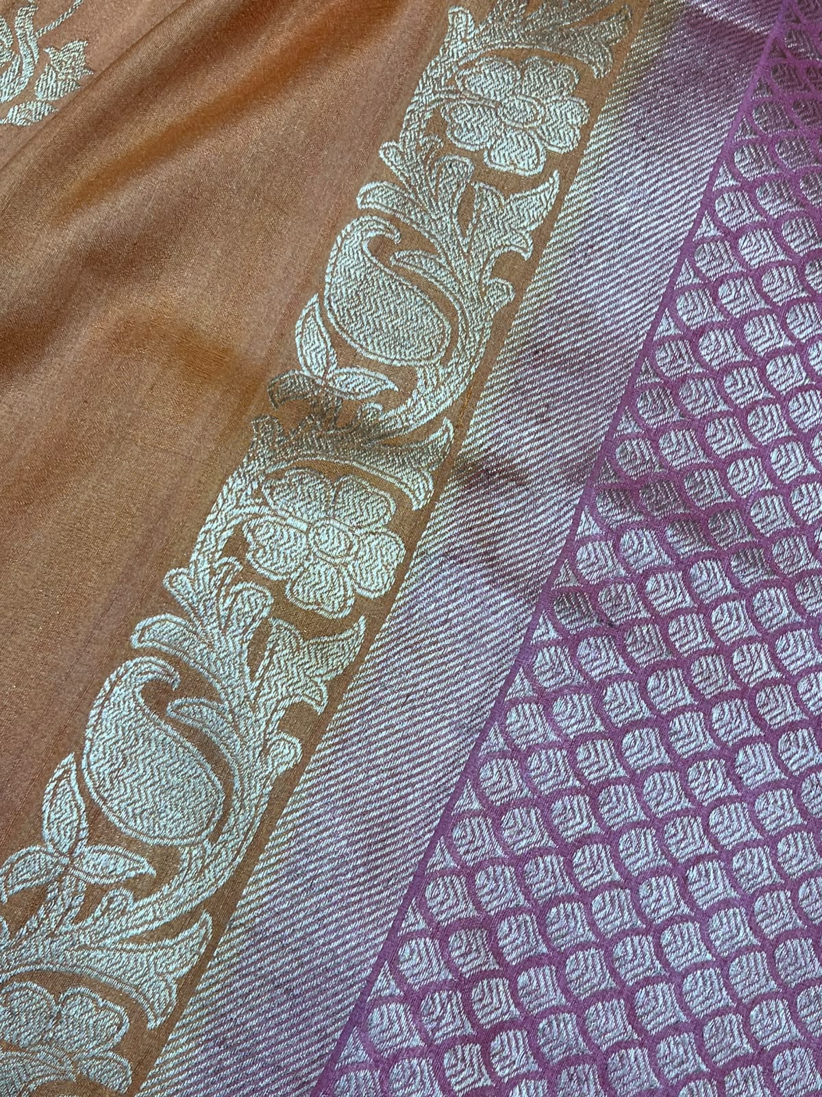 BURNT ORANGE TASSAR GEORGETTE PURE HANDLOOM BANARASI SAREE