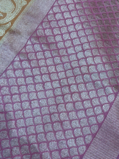 BURNT ORANGE TASSAR GEORGETTE PURE HANDLOOM BANARASI SAREE