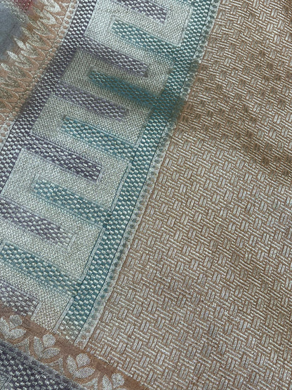 GREY DUSTY ROSE PINK TASSAR GEOREGTTE PURE HANDLOOM BANARASI SAREE