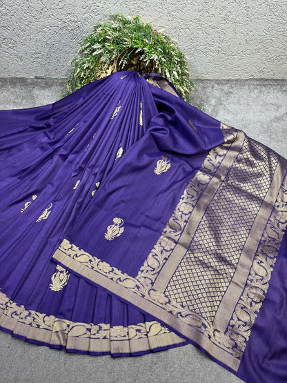 ROYAL PURPLE TASSAR GEORGETTE PURE HANDLOOM BANARASI SAREE