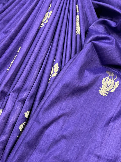 ROYAL PURPLE TASSAR GEORGETTE PURE HANDLOOM BANARASI SAREE