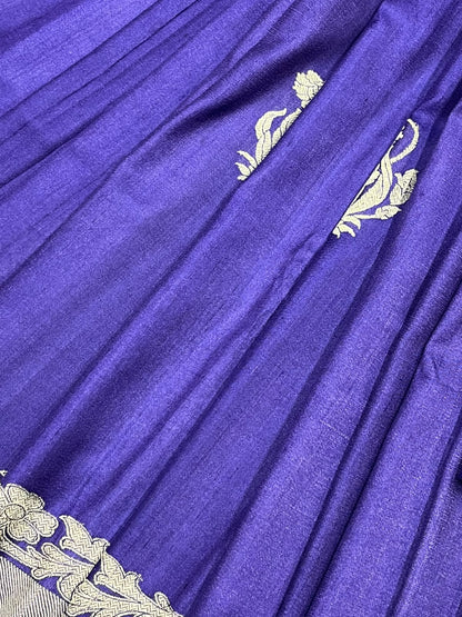 ROYAL PURPLE TASSAR GEORGETTE PURE HANDLOOM BANARASI SAREE