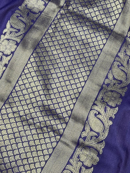 ROYAL PURPLE TASSAR GEORGETTE PURE HANDLOOM BANARASI SAREE