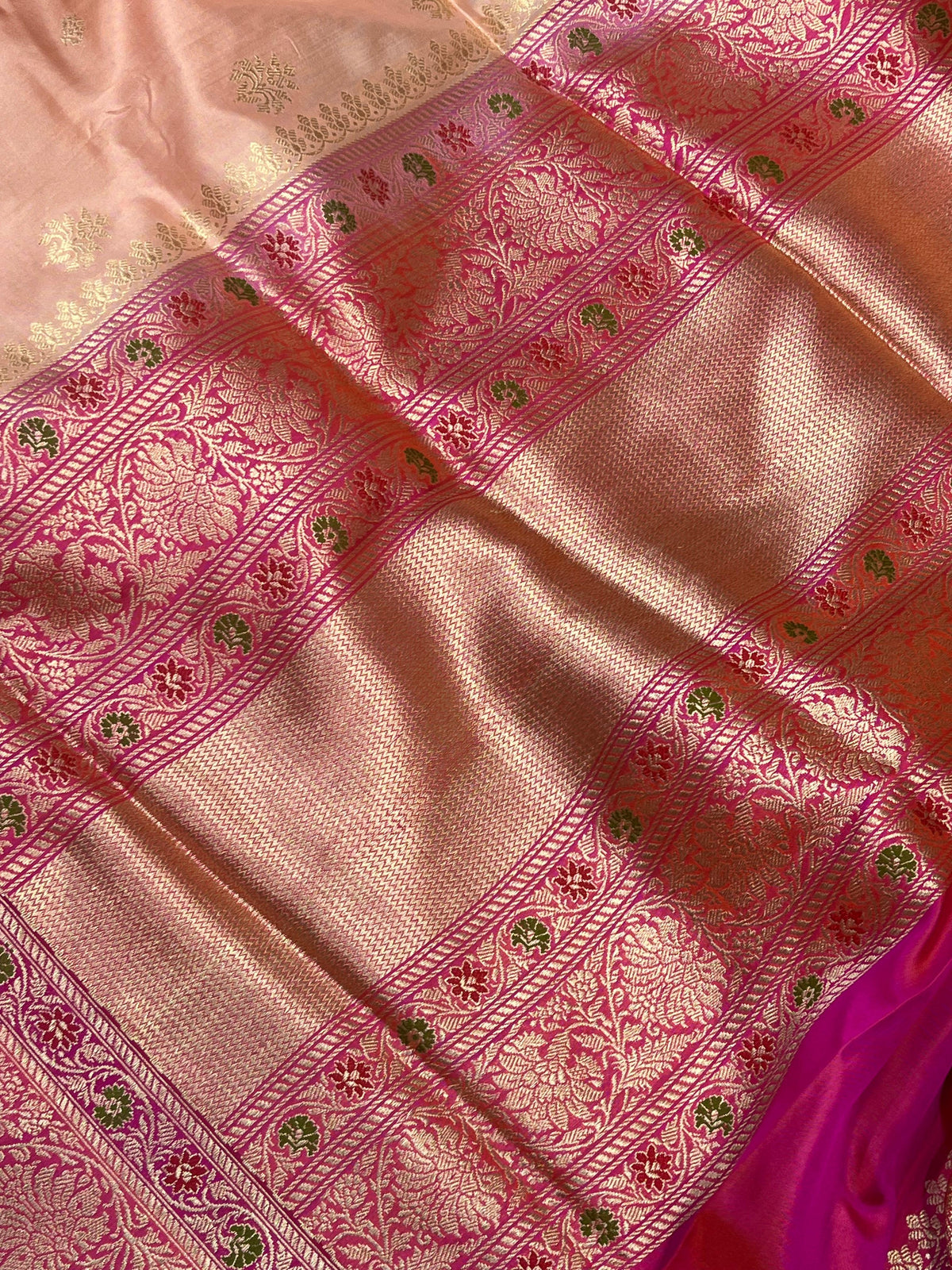 PEACH PINK SILK PURE HANDLOOM BANARASI SAREE