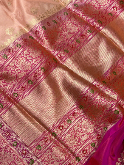 PEACH PINK SILK PURE HANDLOOM BANARASI SAREE