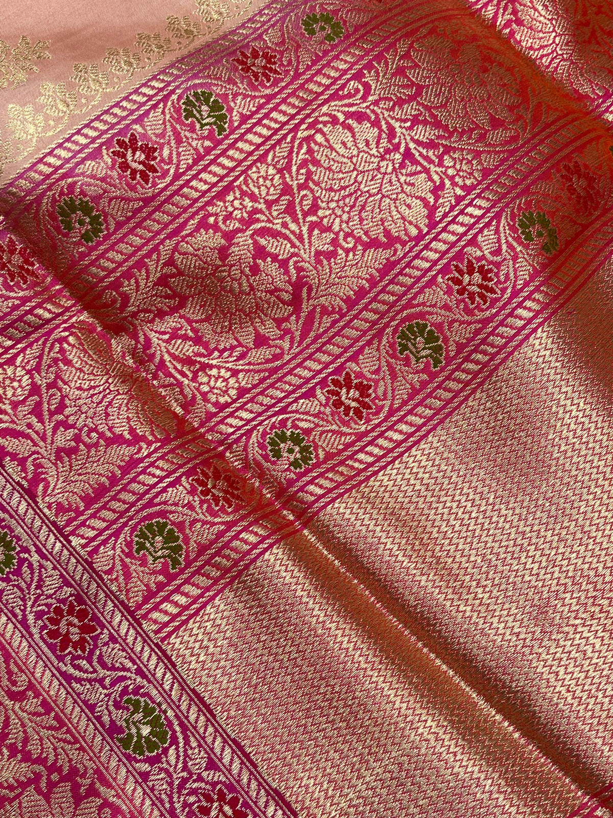 PEACH PINK SILK PURE HANDLOOM BANARASI SAREE