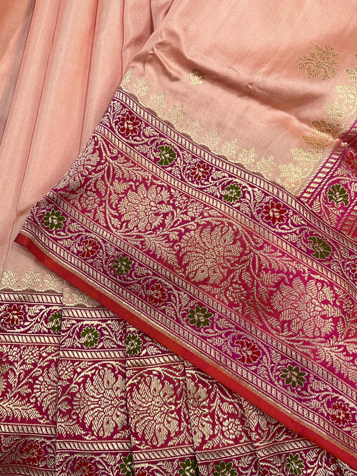 PEACH PINK SILK PURE HANDLOOM BANARASI SAREE