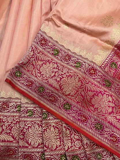 PEACH PINK SILK PURE HANDLOOM BANARASI SAREE