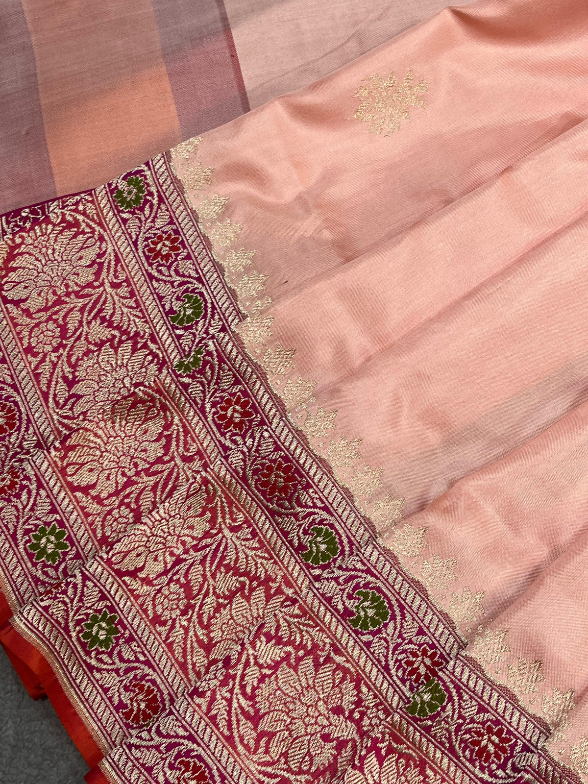 PEACH PINK SILK PURE HANDLOOM BANARASI SAREE