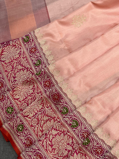 PEACH PINK SILK PURE HANDLOOM BANARASI SAREE