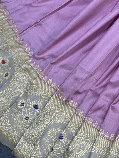LAVENDER PINK SILK PURE HANDLOOM BANARASI SAREE