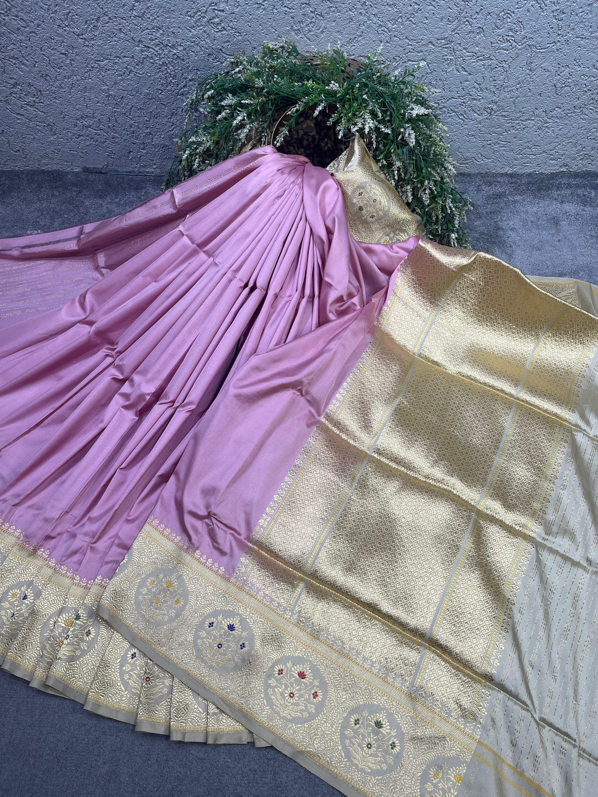 LAVENDER PINK SILK PURE HANDLOOM BANARASI SAREE
