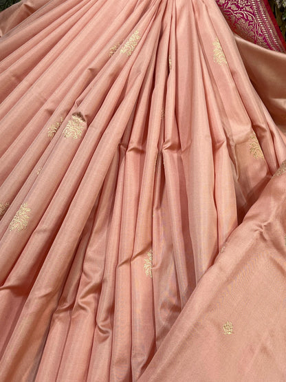 PEACH PINK SILK PURE HANDLOOM BANARASI SAREE
