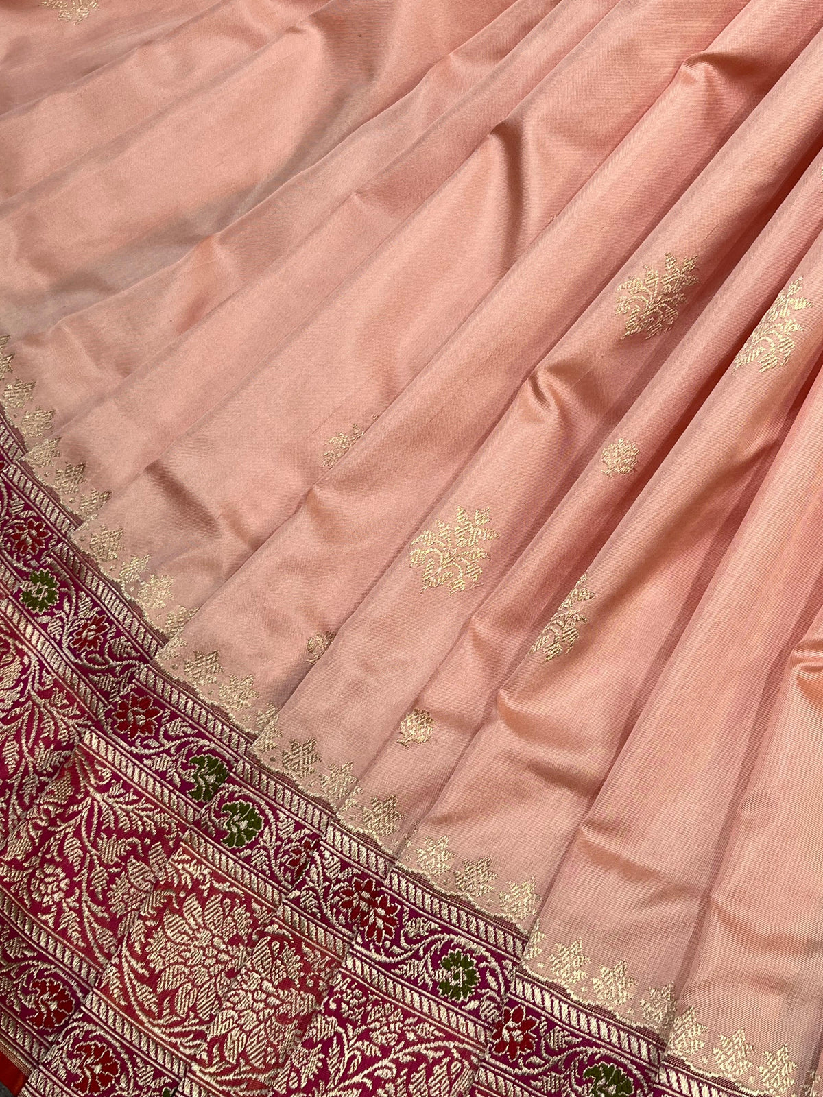PEACH PINK SILK PURE HANDLOOM BANARASI SAREE