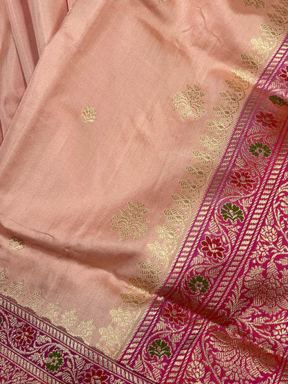 PEACH PINK SILK PURE HANDLOOM BANARASI SAREE