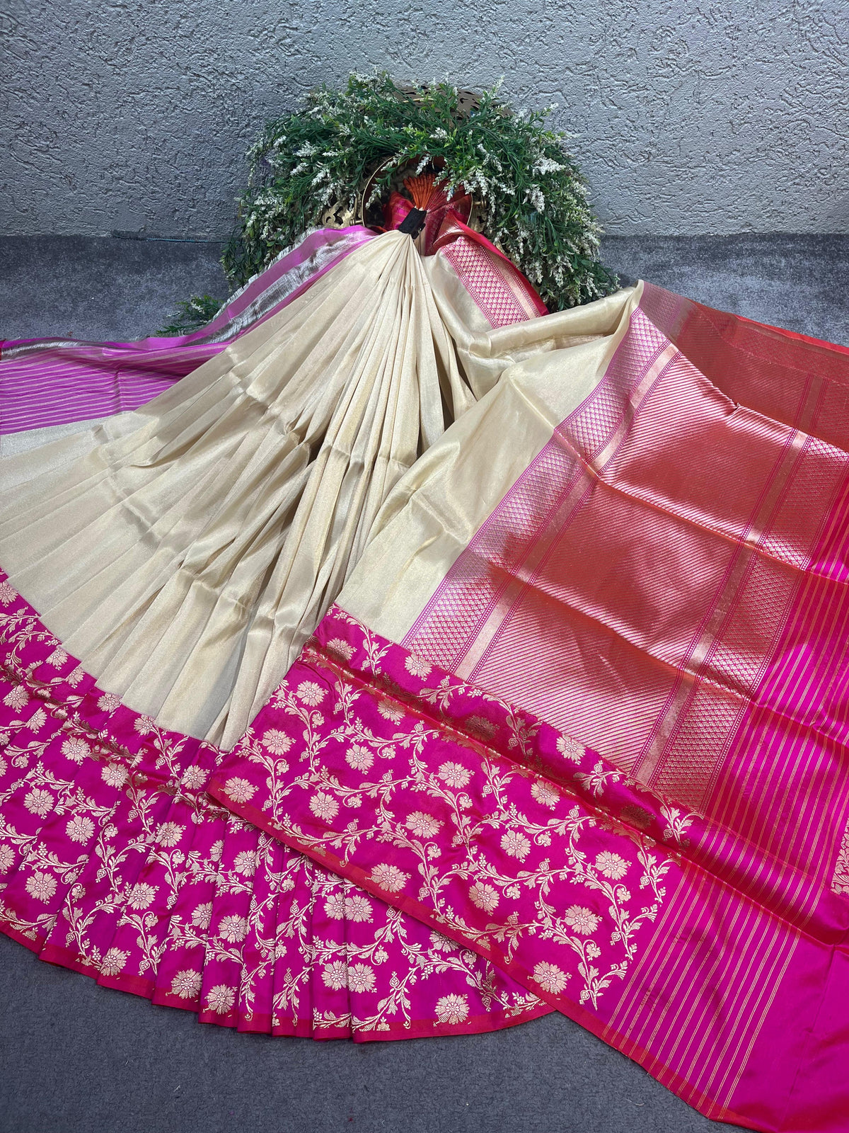 IVORY TISSUE SILK PURE HANDLOOM BANARASI SAREE