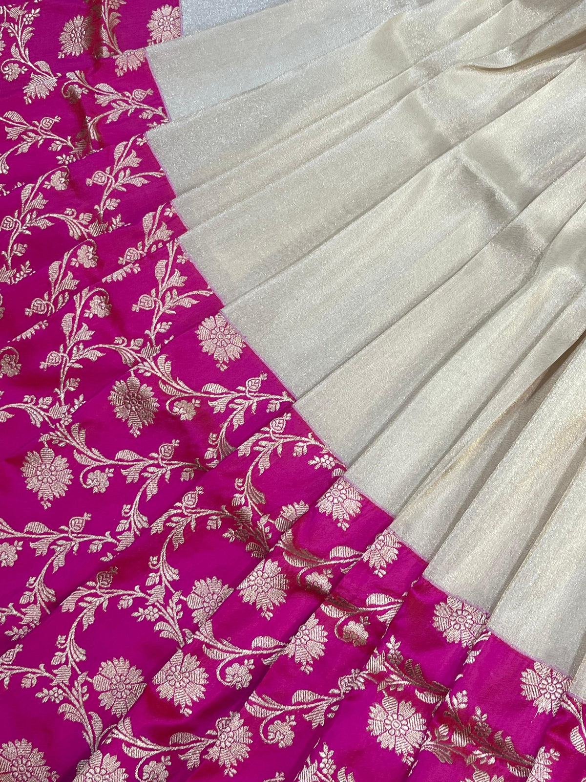 IVORY TISSUE SILK PURE HANDLOOM BANARASI SAREE