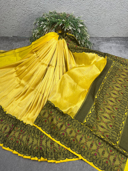 YELLOW SILK PURE HANDLOOM BANARASI SAREE