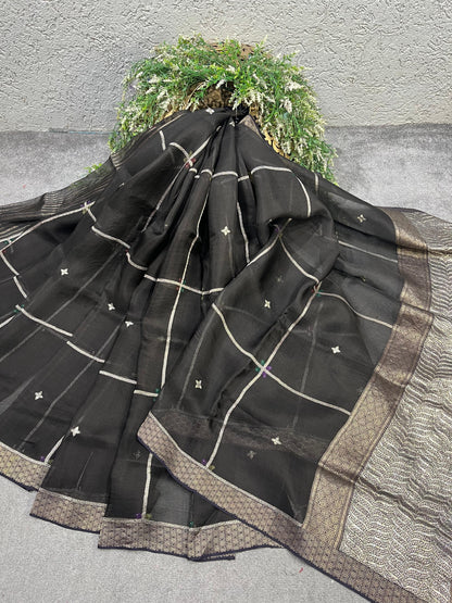 BLACK KORA PURE HANDLOOM  BANARASI SAREE