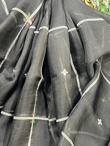 BLACK KORA PURE HANDLOOM  BANARASI SAREE